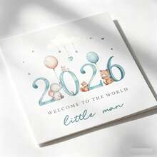 بطاقة طفل ولد لعام 2026، مزودة بظرف من ورق الكرافت، بنمط حيوانات الغابة بأسلوب مائي، رسالة بركة الولادة "مرحبًا بك في هذا العالم"، بطاقة تذكارية للمولود الجديد باللون الأزرق الفاتح - A - مشاهدة 5