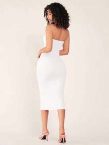 Vestido casual de cena ajustado sin tirantes y de silueta ceñida para mujer - Blanco - Ver 2