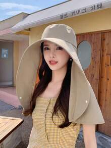 1pc Women's Wide Brim Beach Hat With Shawl, Full Coverage Sun Protection - Multicolor - View 5