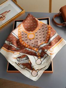 1pc New Floral Print Scarf, 70*70cm/27.56inch Square Silk-Like Scarf, Fashion Neckerchief Shawl, Casual Polyester Scarf For Women - Multicolor - View 3