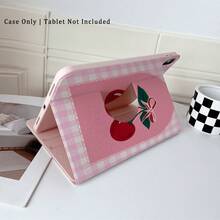 1pc Pink Gingham Cherry & Bow Print 360° Rotatable Protective Tablet Case ,Multi-Angle Magnetic Stand Cover With Auto Sleep/Wake Function, Compatible With IPad PRO/AIR, Compatible With SAMSUNG,Compatible With XIAOMI Pad 5/6/7,Compatible With Huawei Matepad - Multicolor - View 5