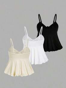 MOD Camisola de mujer con cordones de unicolor, multipaquete, estilo bohemio, adecuada para atuendos de playa, looks de vaquera occidental, blusas casuales, fiestas rave, festivales de música country - Albaricoque - Ver 2