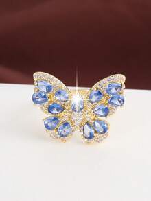 1 chiếc nhẫn điều chỉnh được thiết kế hình bướm, đính đá Cubic Zirconia, dành cho nữ. - Nhiều màu - Xem 8