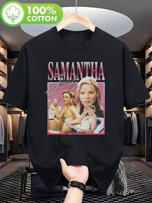 Camiseta Retro Tribute de Samantha Jones |   Camiseta negra de cuello redondo con gráficos icónicos de personajes y ciudades, ajuste cómodo, perfecta para uso casual durante todo el año, ideal para fans, artículo coleccionable. - Negro - Ver 6