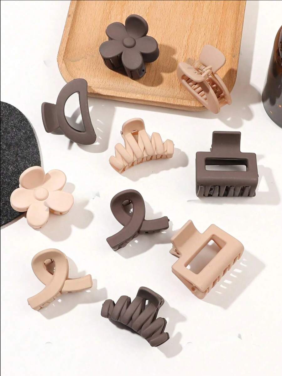 1 cái/5 cái/10 cái Kẹp tóc nhỏ xinh màu cà phê sữa mờ, kiểu dáng tối giản, họa tiết hoa lượn sóng, hình bán nguyệt, hình vuông, hình chữ thập. - Nhiều màu - Xem 1