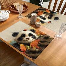 1pc/4pcs/6pcs Panda Pattern Linen Placemats, Suitable For Dining Table, All Season Decor, Modern Washable Table Mats, Room Decor, Coasters, Kitchen Dining Mats, Indoor Outdoor Party Decoration, Home Decor, Ideal Gift - Multicolor - View 1