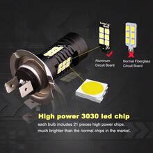 2 bóng đèn LED H7 cho ô tô, 21 chip SMD 3030, ánh sáng trắng siêu sáng 6000K, đèn sương mù và đèn chạy ban ngày, 12V 24V - 21SMD - Xem 7