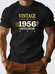 T-shirt en coton vintage édition limitée 1956 pour hommes - Coupe ample rétro, col rond, manches courtes, imprimé étoile usé, lavage machine, plusieurs couleurs - Tenue décontractée, cadeau d'anniversaire pour hommes, porter toute saison, vêtement nostalgique, tissu respirant - Noir - Voir 2