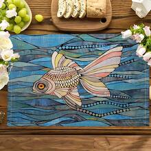 1pc/4pcs/6pcs Printed Linen Placemats, Suitable For Dining Table, All Season Decor, Modern Washable Table Mats, Home Decor, Coasters, Kitchen Dining Mats, Indoor Outdoor Party Decoration, Ideal Gift - Multicolor - View 2
