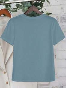 Camiseta de Mujer , Manga Corta, Estilo Casual, Tops Simples para Mujer - Neblina azul - Ver 2