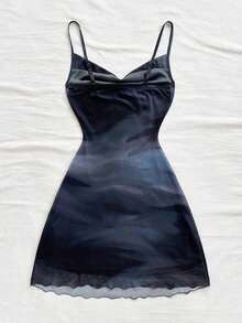 Vestido de tirantes con cuello drapeado y degradado de color para vacaciones de verano en la playa, atuendos de club, vestido sexy marrón otoñal de color café oscuro para mujeres - Multicolor - Ver 2