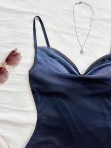 Vestido de tirantes con cuello drapeado y degradado de color para vacaciones de verano en la playa, atuendos de club, vestido sexy marrón otoñal de color café oscuro para mujeres - Multicolor - Ver 4