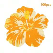 10个/20个/50个黄色芙蓉花纸盘（散装）和棕榈叶夏威夷主题芙蓉花一次性纸盘，热带树叶餐巾纸，夏季夏威夷派对用品装饰 - 黃色 - 查看 10