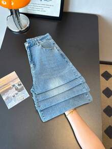 ALO FASHION Jeans largos de mezclilla estilo boho sexy de pierna ancha y lavados para mujer con alta elasticidad - azul real - Ver 6