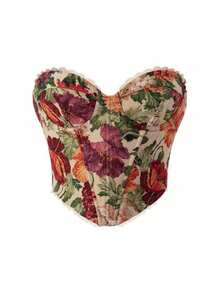 Novel Retro Jacquard Top With Lace, Stylish Bone Belt With Cord, Exclusive Design And Slimming Effect - 紅色 - 查看 3