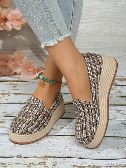 New Fashion Thick Bottom Wedge Slip-On Casual Loafers For Women, Versatile Daily Wear Platform Shoes For All Seasons