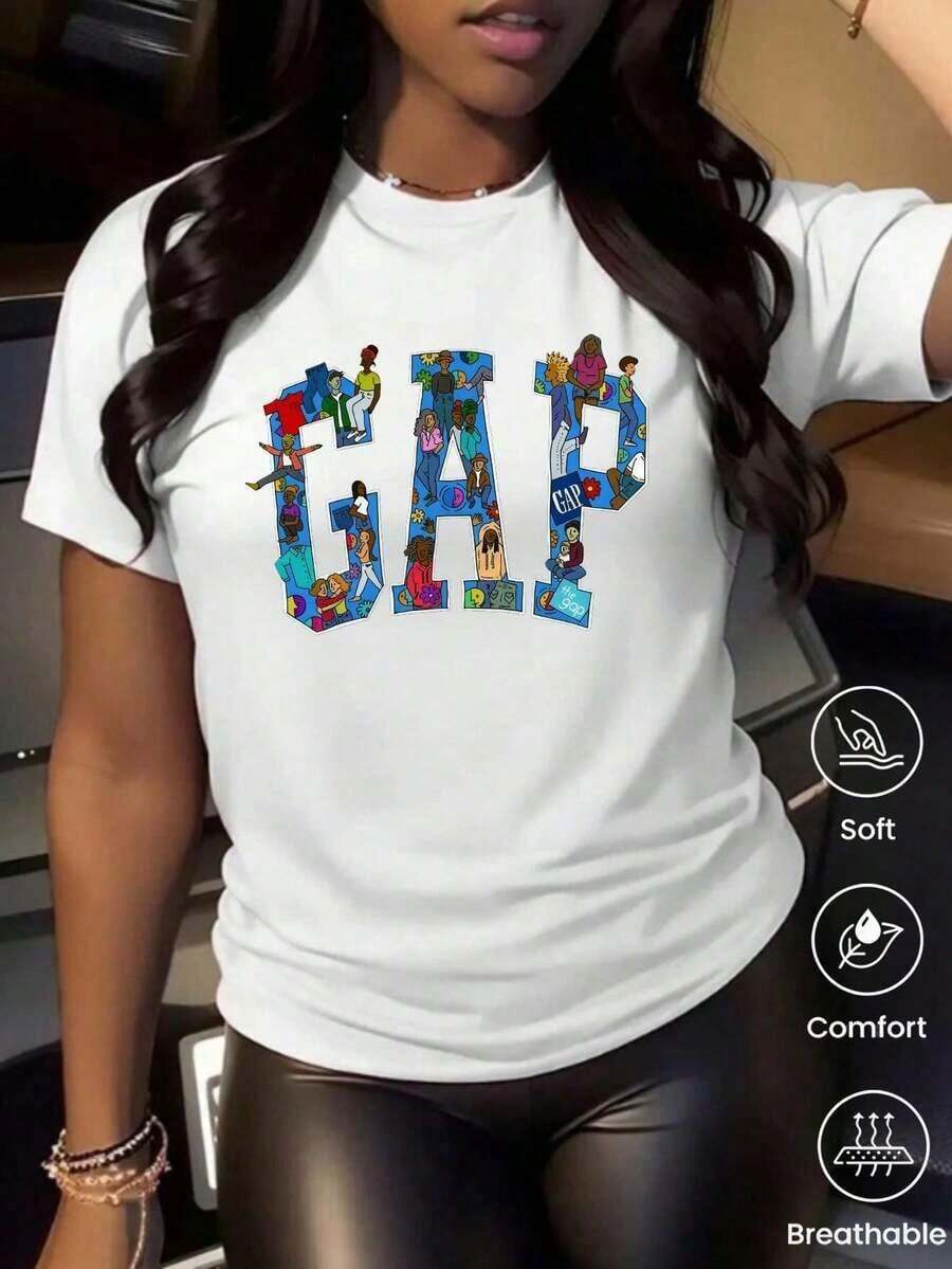 Camiseta de cuello redondo y mangas cortas de ropa fashion, fabricada enéxico, para la temporada primavera-verano 2025.Con estampado de dibujos animados, un modelo de pareja, apta para usar tanto por dentro como por fuera, para oficina y estilo casual, diseñpara hombres y mujeres, en unidad individual.blusas para mujer playeras de mujer blusas casuales para dama - Blanco - Ver 1