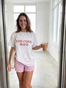 Conjuntos de Vacaciones para Mujer, Camiseta con Estampado de Lema "ESPOSA DE LA FIESTA", Top de Manga Corta con Temática de Vacaciones de Verano para Mujer, Camisetas Gráficas Casuales con Humor para Mujer, Conjuntos de Vacaciones Tropicales para Mujer - Blanco 2 - Ver 3