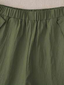 Pantalones casuales de mujer con decoración de botones y bolsillos en diagonal - Verde militar - Ver 6