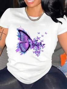 Camiseta manga corta cuello redondo 100% algodón, estampado trendy, tejido ligero y ventilado, estilo moda casual, apta para vida diaria, salidas informales y citas en primavera, verano y otoño - Negro - Ver 6