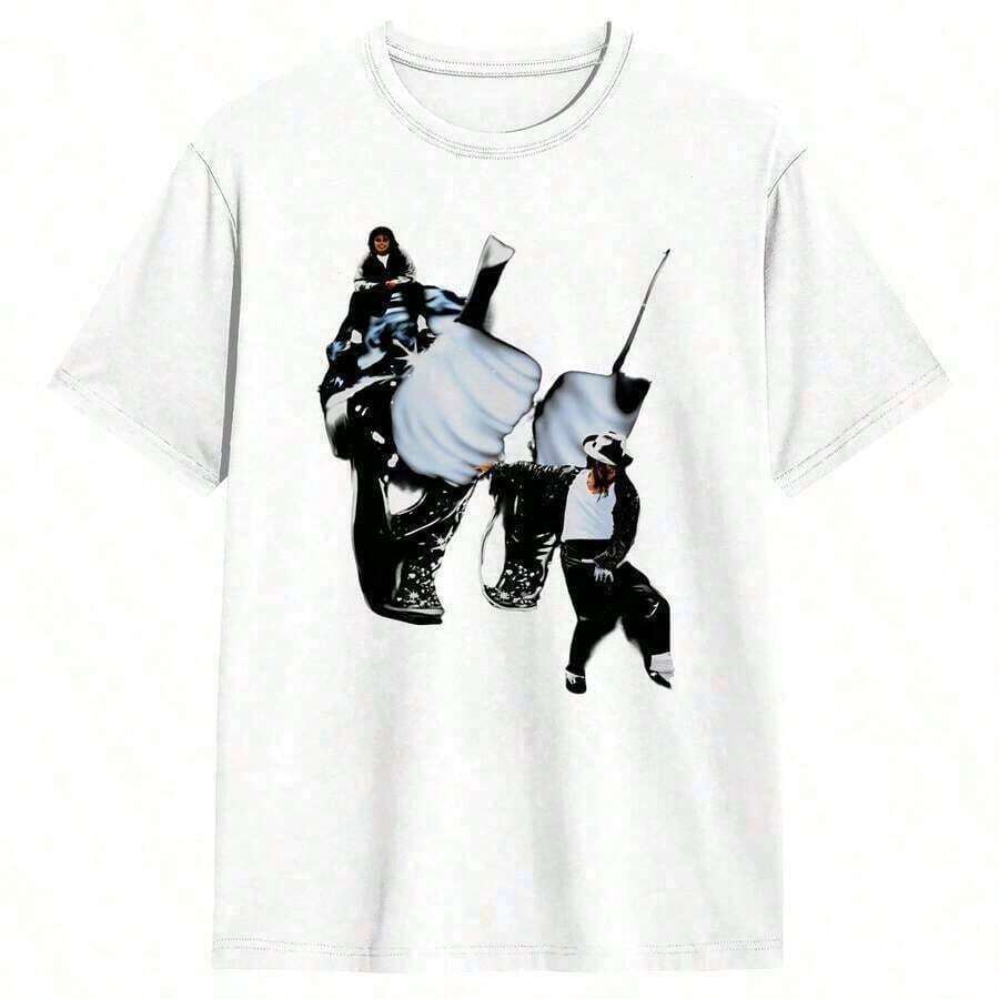 Men's Graphic Print T-Shirts, King Of Pop, Moonwalk, Funny Short Sleeve Crew Neck T-Shirts, Printed Cotton T-Shirts, Novelty T-Shirts For Men - 白色 - 查看 1