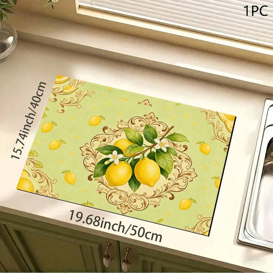 1 件柠檬印花吸水垫/沥水垫,适用于咖啡机、餐具 - 涤纶吸水桌面保护垫,带橡胶防滑垫,可用于厨房台面装饰、家庭酒吧和餐桌 - 彩色 - 查看 1