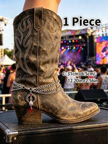 1 pieza Cadena de botas multicapa, decorada con piedras preciosas falsas rojas - Accesorio de calzado de estilo gótico punk, adecuado para Halloween, festivales, eventos musicales, cosplay y actuaciones en el escenario - Accesorio unisex de estilo oscuro y audaz - Plata-32 - Ver 6