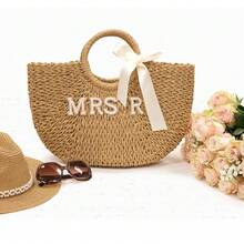 1 chiếc túi tote dệt chữ đính đá tùy chỉnh dành cho nữ, thích hợp cho kỳ nghỉ biển, quà tặng cho tiệc cưới, quà tặng tuần trăng mật, túi xách nữ, đa năng, tiện dụng, dung tích lớn, thiết thực. - Nhiều màu - Xem 8