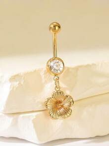 1 Stück eleganter goldener Blumen Bauchnabelring aus Edelstahl, geeignet für den täglichen Gebrauch von Frauen - Goldgelb - Übersicht 1