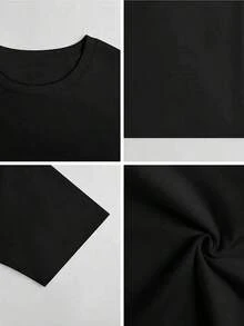 Manga corta, conjuntos de verano para mujer, camiseta casual de moda de manga corta con diseño de sardinas, tops de mujer vintage. - Negro - Ver 4
