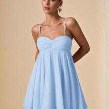 Sleeveless Spaghetti Strap Solid Pink Elegant Sweet Cute Mini Sundress, Mini Dress, Suitable For Romantic Dates, Parties, Formal Gatherings, Bridesmaid Dresses, Women's Summer Dress, Tea Party Dress, New Year, Valentine's Day, Birthday Mini Dress, Pink Dress, Casual Dress, Summer Dress - Celeste - Ver 1