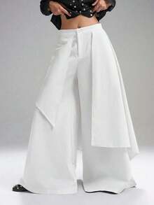 2025 Nuevas Llegadas Minimalistas Otoño Falda Asimétrica Negra de Moda para Mujer + Pantalones Anchos de Pierna Ancha, Estilo Minimalista Japonés Andrógino, Silueta Minimalista Callejera, Moda Oscura Grunge, Pieza Vanguardista, Esencial de Moda de Regreso a la Escuela, Homecoming, Estilo de los 2000, Ropa de Mujer Y2K, Ropa de Calle - Blanco - Ver 4