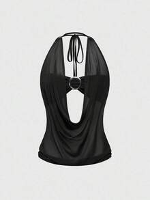 Top sin tirantes estilo retro Y2K para mujer, primavera/verano, con escote profundo y espalda descubierta, estilo callejero (incluye forro de tubo). - Negro - Ver 5