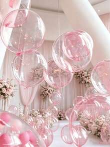 5pcs 18-Inch Pink Bubble Balloons Aluminum Foil Balloon Set, Includes Fishing Line And Balloon Arch Components, Suitable For Camping Party Decor, Wedding Birthday Party Decorations, Home Decor - Pink - View 11