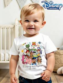 New Disney Toy Story Print Design - Children's Clothing Design, T-Shirt, Everyday Wear, Casual And Cute, Comfortable And Loose, Suitable For Boys And Girls, Ideal For Parties And Playtime, Washable, Girls' Short-Sleeved Shirt, Gift, Clothing, Shirt, Patterned T-Shirt, Toddler Boy Clothes, Tops, Kids, Girls Clothing, Mommy And Daughter Matching Outfit. - trắng - Xem 1