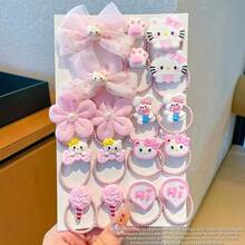This 18-Piece Sanrio Women's Hair Clip Set Includes Butterfly Hair Clips, Daily Side-Swept Bangs Clips, Bangs Clips, And Alligator Hair Clips, Designed With Bow And Hello Kitty Cartoon Patterns, A Simple And Practical Daily Hair Accessory Set. - Multicolor - View 8