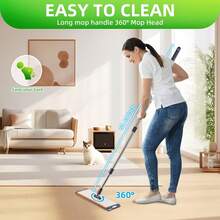 Portable Mop And Bucket Set With Wringer, Sturdy Aluminum Alloy Panel Flat Mop For Home Cleaning, 360° Large Spin Mop Bucket System, Wall Cleaning Tool With Microfiber Pads, Floor Window Patio Bathroom Cleaning Kit - 6 Cloths (Mop + Washing Bucket) - 查看 10