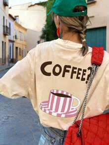 Estilo Y2K, estilo de moda, lo más nuevo de 2026, estilo lindo, estilo casual, blusas para mujer>ropa. Camiseta de manga corta con cuello redondo, estampado de letras y dibujos animados, de estilo minimalista y casual, color gris, versátil para uso diario de moda para mujeres, color blanco180g(S-XXXL) - ¿Dónde estás? - Ver 10