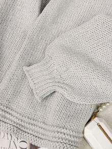 Suéter de punto de canalé grueso de unicolor para mujer, elegante y de moda con mangas farol, prenda de punto de estilo francés para uso diario y de oficina en otoño/invierno, una pieza esencial y sencilla para capas - Gris Claro - Ver 7