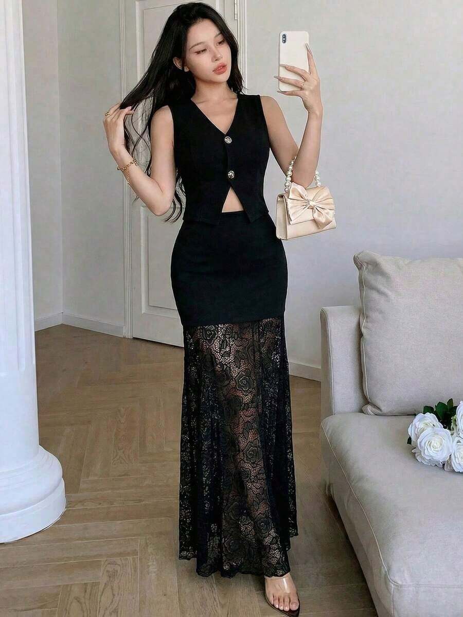 Conjuntos de dos piezas para mujeres para uso diario, conjuntos de dos piezas para vacaciones, conjuntos de mujer - Negro - Ver 1