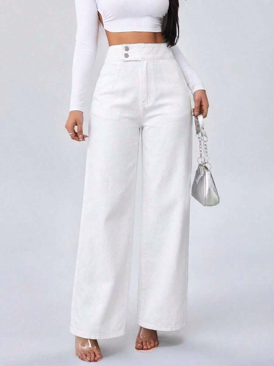 Tall Pantalones vaqueros para mujer de cintura alta, estilo casual, pierna ancha y recta, color azul, para mujeres de estatura alta - Blanco - Ver 1
