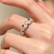 Anillo de boda ajustable con forma de ojo, enchapado en oro de 18K e incrustado con circonita, para mujeres - Dorado - Ver 4