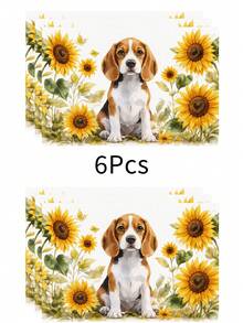 1 pieza Mantel individual de lino con estampado de perro, tapete para desayuno, posavasos de café, base para tazón, accesorio de cocina, fácil de limpiar, apto para el hogar, restaurante, decoración del comedor, regalo festivo, regalo para amigos, juego de múltiples piezas - Multicolor - Ver 11