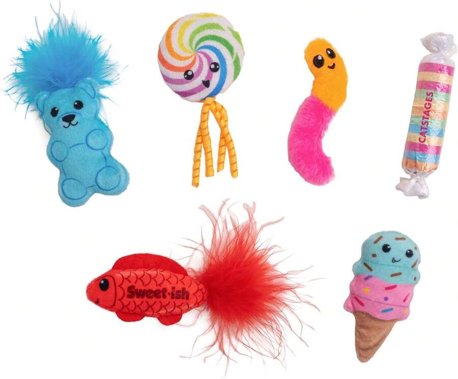 Catstages Kitty Sweet Treats, 6-Pack Catnip Plush Toys With Crinkle &Amp; Feathers, Multicolored - ColorD - 查看 1