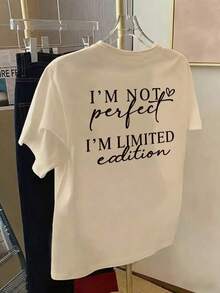 Limited Edition Printed T-Shirt For Women | I'm Not Perfect, Fashionable White T-Shirt For Spring/Summer, Casual, Round Neck And Short Sleeve - Nude - 查看 5