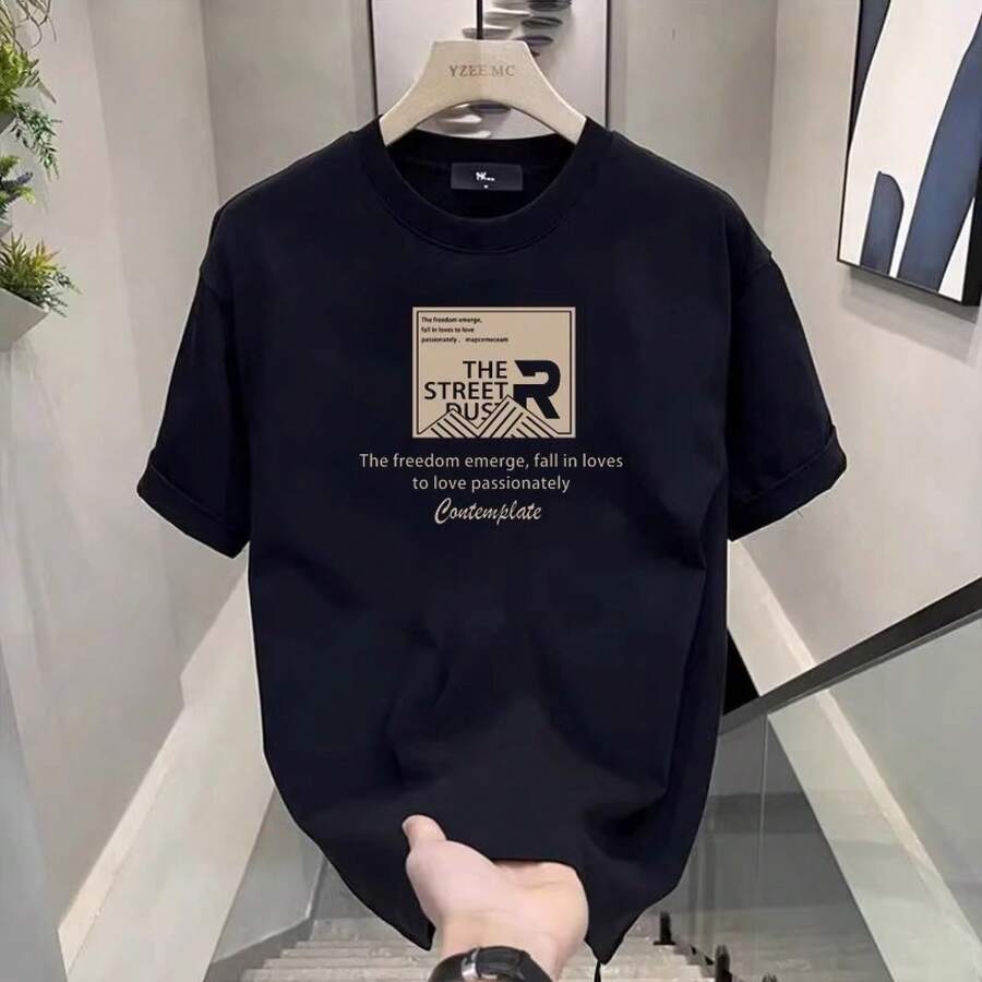 Nueva camiseta de manga corta para hombre, de verano, moderna, de cuello redondo, casual, juvenil, a la moda,  al por mayor directamente del fabricante. IUPL - 200 g de algodón puro - Black Little Peak - Ver 1