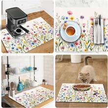 1 pieza Alfombrilla absorbente y de secado con estampado de flores silvestres coloridas, adecuada para el hogar y la cafetería, almohadilla de drenaje multiusos, regalo para el hogar, decoración de mesa - XYLSD-360 - Ver 11