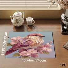 1 pieza Estera absorbente con estampado floral y de pájaros en rosa para cafetera, platos - Estera protectora absorbente de poliéster para escritorio con almohadilla antideslizante de goma, para decoración de la encimera de la cocina, bar en casa y mesa de comedor - Multicolor - Ver 7