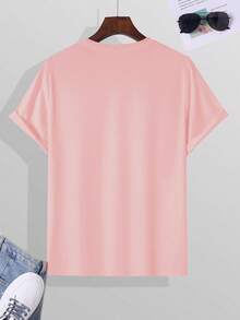 Camiseta clásica de cuello redondo para hombre, diseño sencillo y versátil, tela cómoda y transpirable, adecuada para uso casual diario. - Rojo - Ver 2