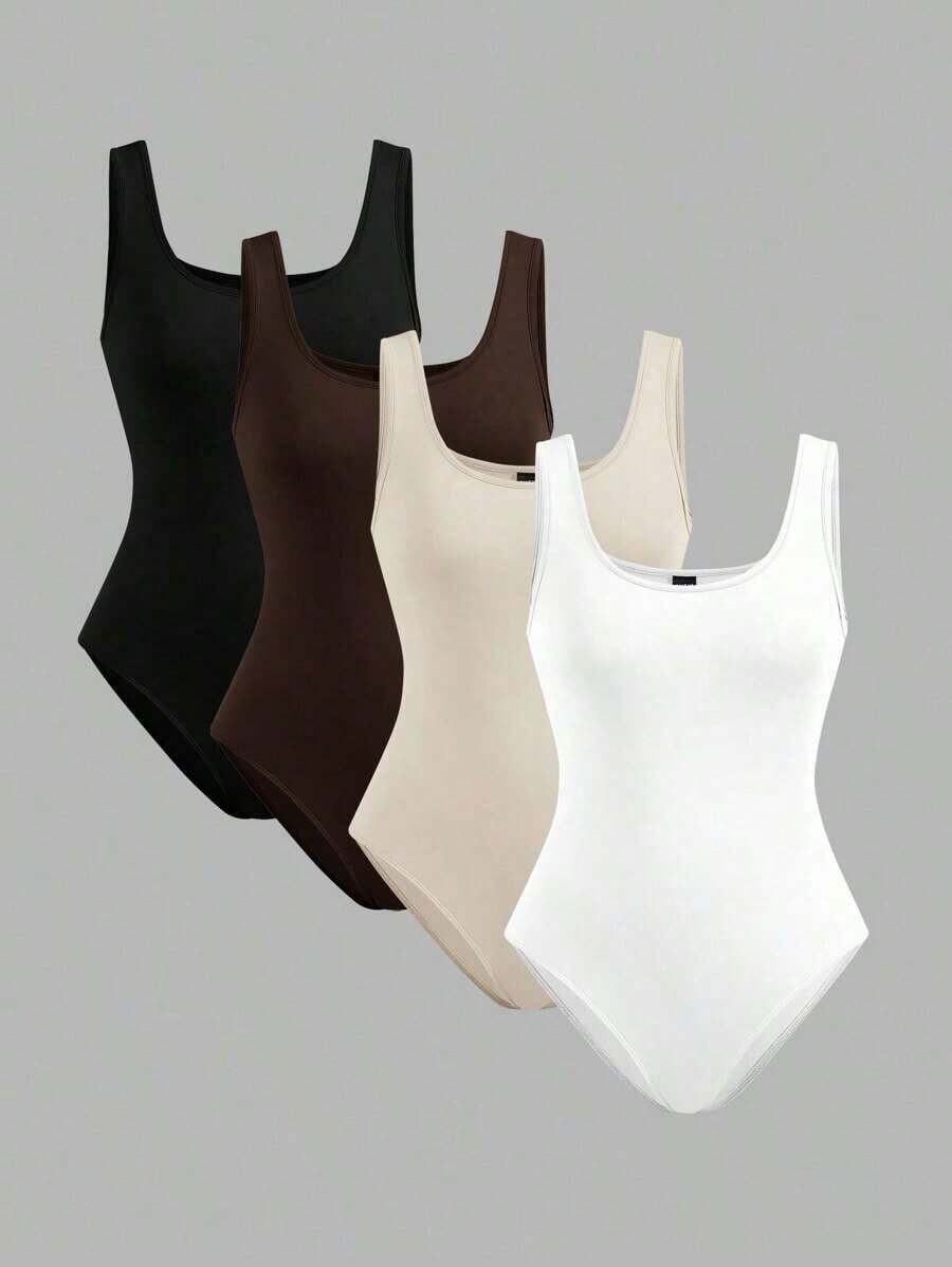 Set de 4 piezas de body ajustado de mujer de varios colores, adecuado para usar de manera casual en verano - Multicolor 6 - Ver 1